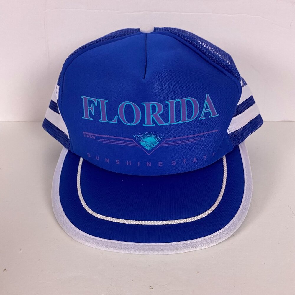 Vintage Florida 3 Stripe Trucker Hat Snapback Mesh Foam Three Stipe